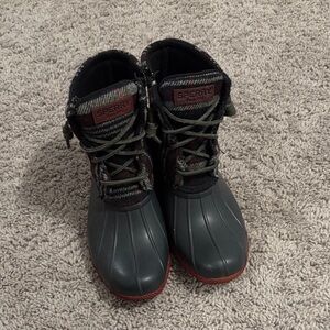 Sperry Gray and Red Plaid Boots